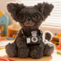 Lindo peluche de gato Devon Rex con gafas redondas y cámara, animal de peluche gris suave. - Estilo Gafas Cámara