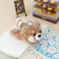 Cute floral plush animal keychain plushie, soft brown stuffed toy with metal ring hook for keys. - Raccoon