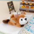 Cute floral plush animal keychain, soft stuffed deer doll toy with metal ring, bag charm. - Deer