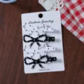 Schattige Koreaanse stijl strik haarspelden set, zwart-witte stippen haaraccessoire. - Strik - zwart-wit gestippelde 4-delige set
