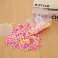 Cute candy color seamless hair ties for kids, soft elastic hair rubber bands detail. - 200 Pieces (Diameter approx. 2cm) / Holographic Pink