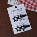Korean style sweet black and white star metal hair clips variant set for women and girls. - Star - Black & White Polka Dot 4-Piece Set