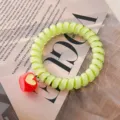 Elastico per capelli filo telefonico verde con ciondolo mela rossa dolce accessorio - Elastici a filo del telefono a forma di mela e cuore