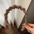 Brown braided hair hoop headband with inner teeth, versatile twist hair accessory for daily wear. - Coffee