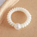 Witte spiraal telefoondraad haarband met parel, jelly haarrekje voor dagelijks haarstyling. - Kralen Telefoonsnoer / Beige