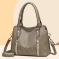 Women's soft leather tote bag, stylish large capacity commuter shoulder bag crossbody. - Khaki