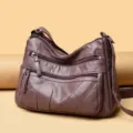 Stylish women multi-pocket soft leather shoulder bag for casual daily crossbody handbag. - Purple