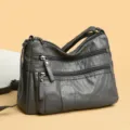 Borsa a tracolla in morbida pelle grigio scuro con tasche multiple, borsa casual da donna. - Grigio