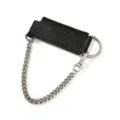 Custodia per accendino in pelle nera con catena metallica, accessorio di moda. - 63*80 mm / Nero