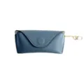 Simple leather glasses storage case detail showing the portable anti-lost chain and texture. - Haze Blue