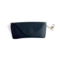 Portable leather sunglasses case with chain strap envelope pouch for travel protection - Black