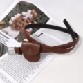 Brown leather waist belt with mini pouch chic everyday fashion accessory for womens - Dark Brown