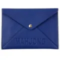 Blue PU leather envelope pouch for mahjong cards with stylish gold snap button closure. - 22cm*16cm / Blue