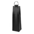 Elegante schwarze Leder Weintasche Geschenkbeutel mit Metallring Griff fuer Flaschen. - Schwarz