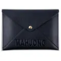 Black PU leather mahjong card storage bag with envelope design and snap button for travel. - 22cm*16cm / Black