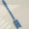 Blue PU leather letter bag charm with gold snap button, personalized custom alphabet accessory. - Blue