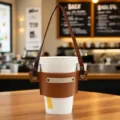 Funda de cuero portátil para taza asa ajustable bolso soporte de café té con leche. - Marrón