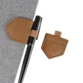 Brown leather magnetic pen holder bookmark clip for notebook planner office stationery accessory. - Tan