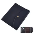 PU leather tri-fold A5 notebook folder multifunctional document organizer bag with card slots. - Black