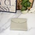Light grey PU leather A5 notebook folder, multi-functional file storage bag with snap button. - Off White