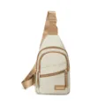 Borsa a tracolla in nylon casual da donna, elegante zainetto beige con tasche con zip. - Bianco avorio