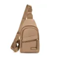 Borsa a tracolla sling in nylon da donna, zainetto casual elegante con tasca con zip beige. - Kaki