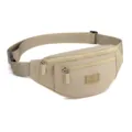 Casual khaki nylon waist bag with multiple zipper pockets, stylish and convenient for daily use. - Khaki