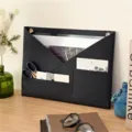 PU leather hanging wall file organizer, stylish black envelope magazine and stationery storage bag. - 34*24cm / Black