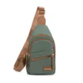 Green Nylon Sling Bag for Women Casual Crossbody Chest Backpack with Brown Strap - Blue