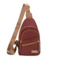 Women's nylon sling chest bag casual crossbody daypack with adjustable strap wine red - Red