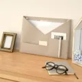 Beige PU leather envelope hanging file organizer wall mounted document magazine storage bag - 34*24cm / Off White