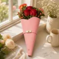 Seau à fleurs conique en cuir PU rose avec fermoir, élégante boîte d'emballage de rose. - Pack Unique (Sans Fleurs) / Rose Fille