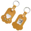Cute pet paw keychain photo holder yellow leather cute cat souvenir key ring pendant - Yellow