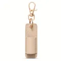 Llavero portalápices de cuero beige, diseño compacto con gancho de metal para la oficina. - Rosa