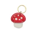 Detailed close-up view of the cute red and white leather mushroom keychain with gold keyring. - Width 5cm x Height 4cm / Red