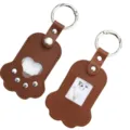 Cute paw shaped pet photo keychain leather key ring souvenir charm for cat and dog lovers. - Dark Brown
