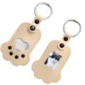 Paw Shape Pet Photo Keychain PU Leather Memory Key Ring Cute Animal Hair Memorial Pendant - Off White