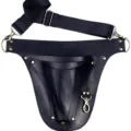 Black leather gardening tool holster multi-function waist bag with adjustable strap and metal hardware - 25x30cm / Black