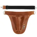 Leather garden tool holster waist bag with adjustable black strap for pruning shears. - 25x30cm / Brown