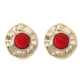 Vintage goldfarbene texturierte runde Legierungs-Ohrringe mit auffälligem roten Harzstein - Rot