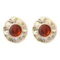 Boucles d'oreilles rondes texturées en alliage doré rétro avec résine ambrée pour femmes. - Ambre
