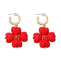 Pendientes colgantes trébol de cuatro hojas corazón rojo, joyería vintage francesa dorada. - Rojo