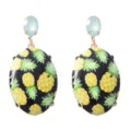 Elegante ovale Tropfenohrringe mit Ananasdruck und hellblauem Kristall für Damen. - Schwarze Ananas