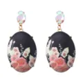 Neu-chinesische Blumenmuster ovale Ohrringe mit schimmernden Kristallsteinen eleganter Stil. - Schwarz Rosa