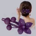 Paarse matte bloem haarspeld met strass, elegante eendebek haarklem voor dames en haar. - Roze-Paars