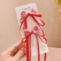 Children red mesh bow hair clips long ribbon cute hair accessories for daily wear - Red Long Ribbon Hair Clips - Pack of 2