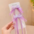 Kids purple mesh bow hair clips long ribbon hairpins cute ancient style hair accessories - Purple Long Ribbon Hair Clips - Pack of 2