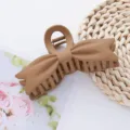 Matte brown bow hair claw clip, stylish acrylic shark clip for women daily hair styling. - Khaki Bow Hair Claw