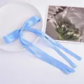 Light blue satin ribbon bow hair clip with long tails, sweet ballet style hair accessory. - Blue