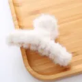 White plush hair claw clip for women winter cute fluffy shark hair clip fashion accessory - Plush Claw Clip / Off White